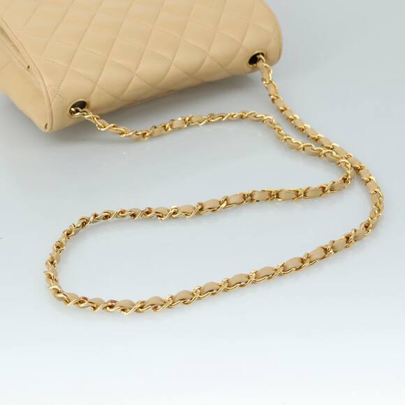 CHANEL Matelasse Chain Shoulder Bag Lamb Skin Beige Gold CC - Picture 7 of 16